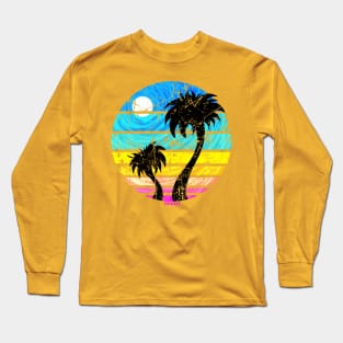 Tropical Retro Sunset (Distressed Version) Long Sleeve T-Shirt